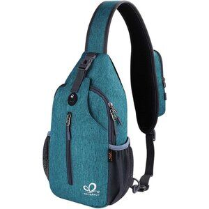 Men Teal Blue Crossbody Sling Backpack Sling Bag Travel Hiking Chest Bag Daypack